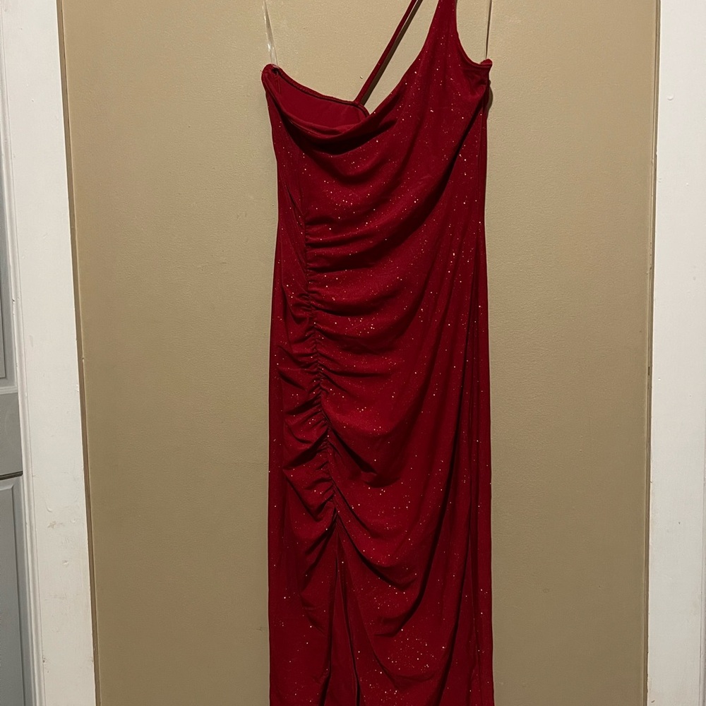 Sabora Red Asymmetrical Ruched Cocktail Gown